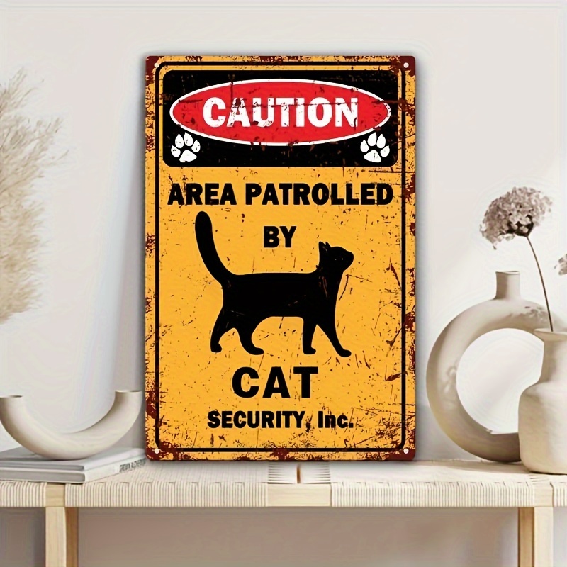 Home Yard Security - Vintage Metal Tin Sign Caution Cat