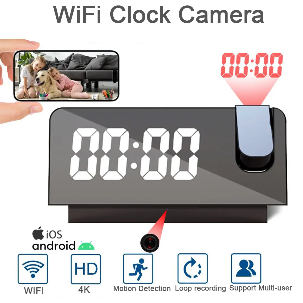 Hidden Camera Clock - 4K HD Projection Alarm Clock Camera,