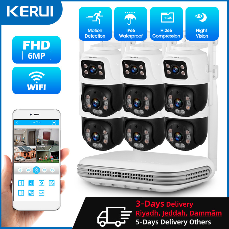 Home Security Indoor Cameras - KERUI Waterproof 6MP HD Wireless Dual