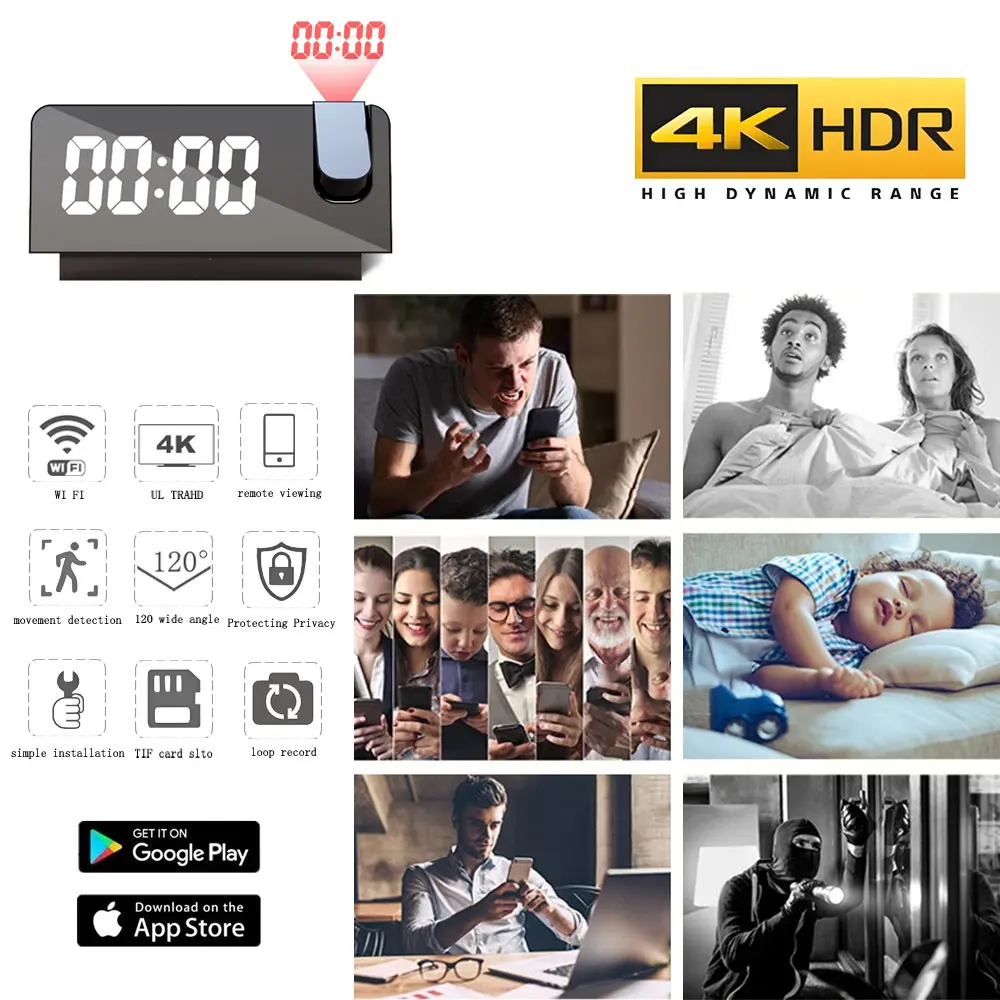 4K HD Projection Alarm Clock C - Hidden Camera Clock recension och pris