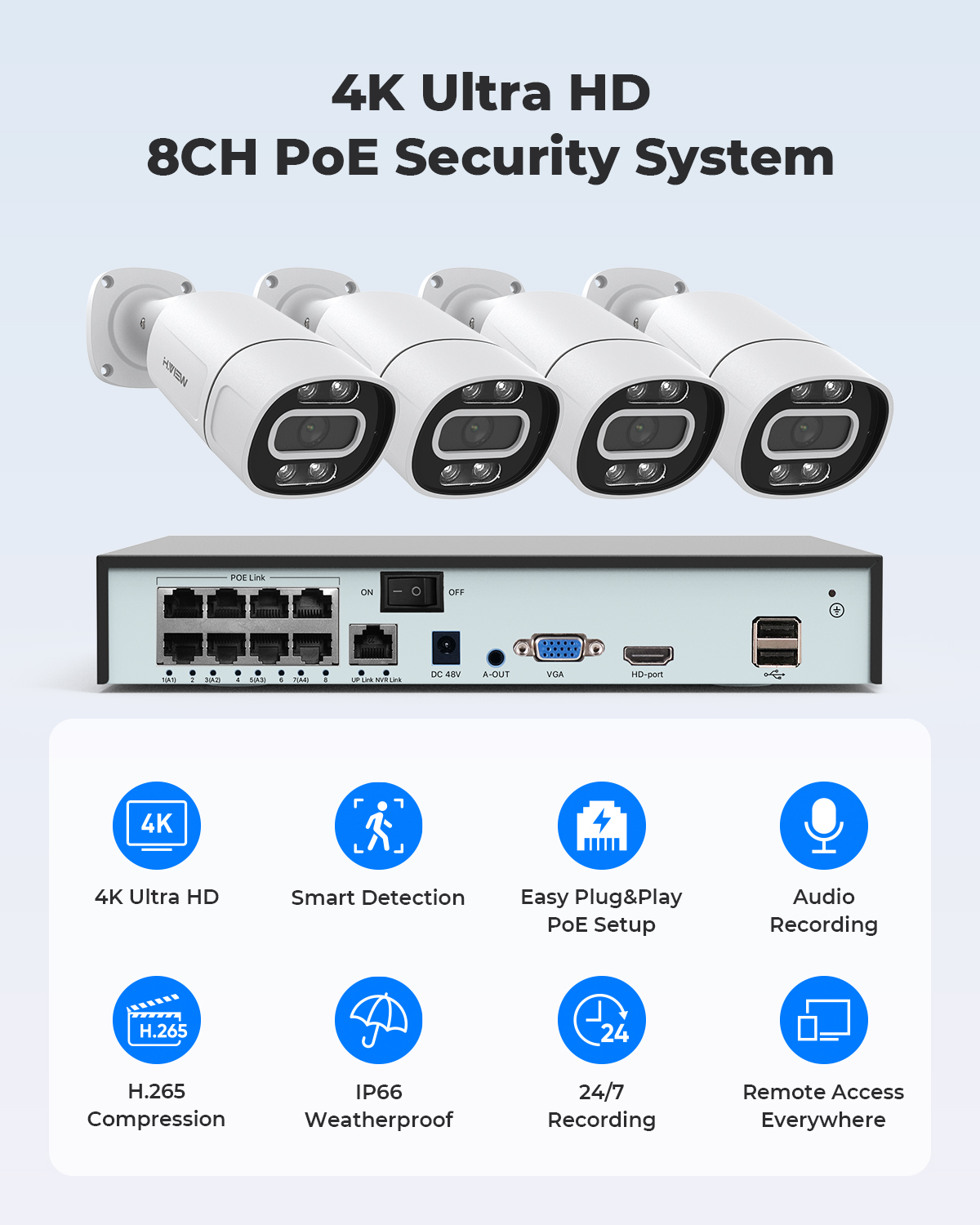 H.View 4K 5Mp 8Mp Poe CCTV Sec - Home Security Services recension och pris